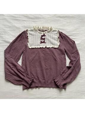 Axes Femme Poetique mauve pink Purple and white bow sweater with ruffles